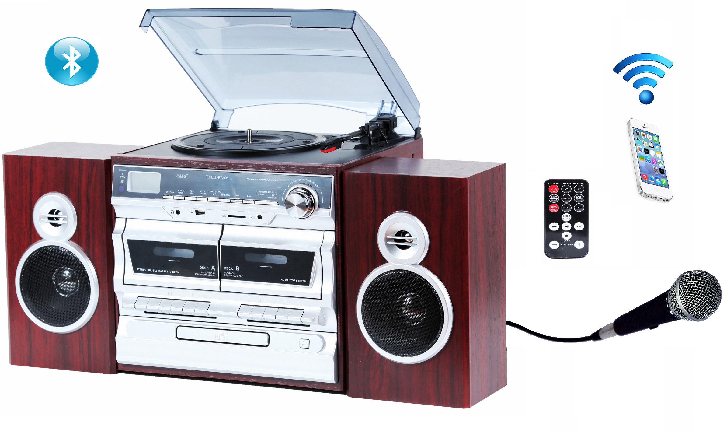 TechPlay Karaoke Enabled RB, 30W RMS, Retro Classic Turntable